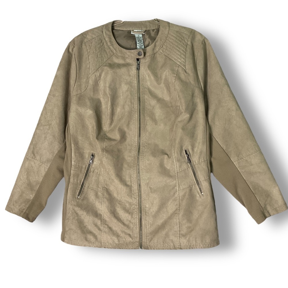 Coldwater Creek Faux Suede Moto Jacket Sz 2X Neutral Tan Outdoor